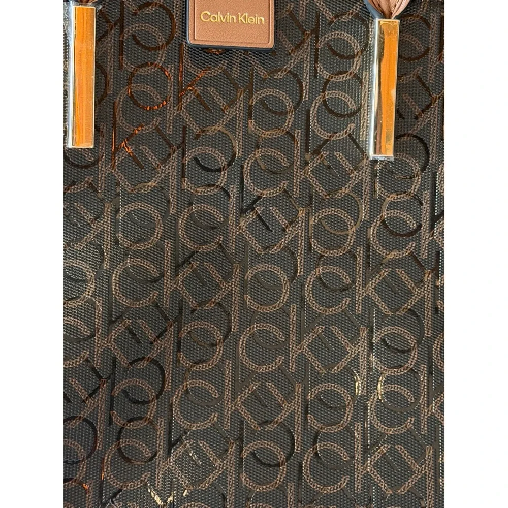 Calvin Klein Monogram Satchel Brown Cognac Logo Dome Crossbody Bag